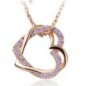 Double Heart Pink Crystal Rhinestone Nkl